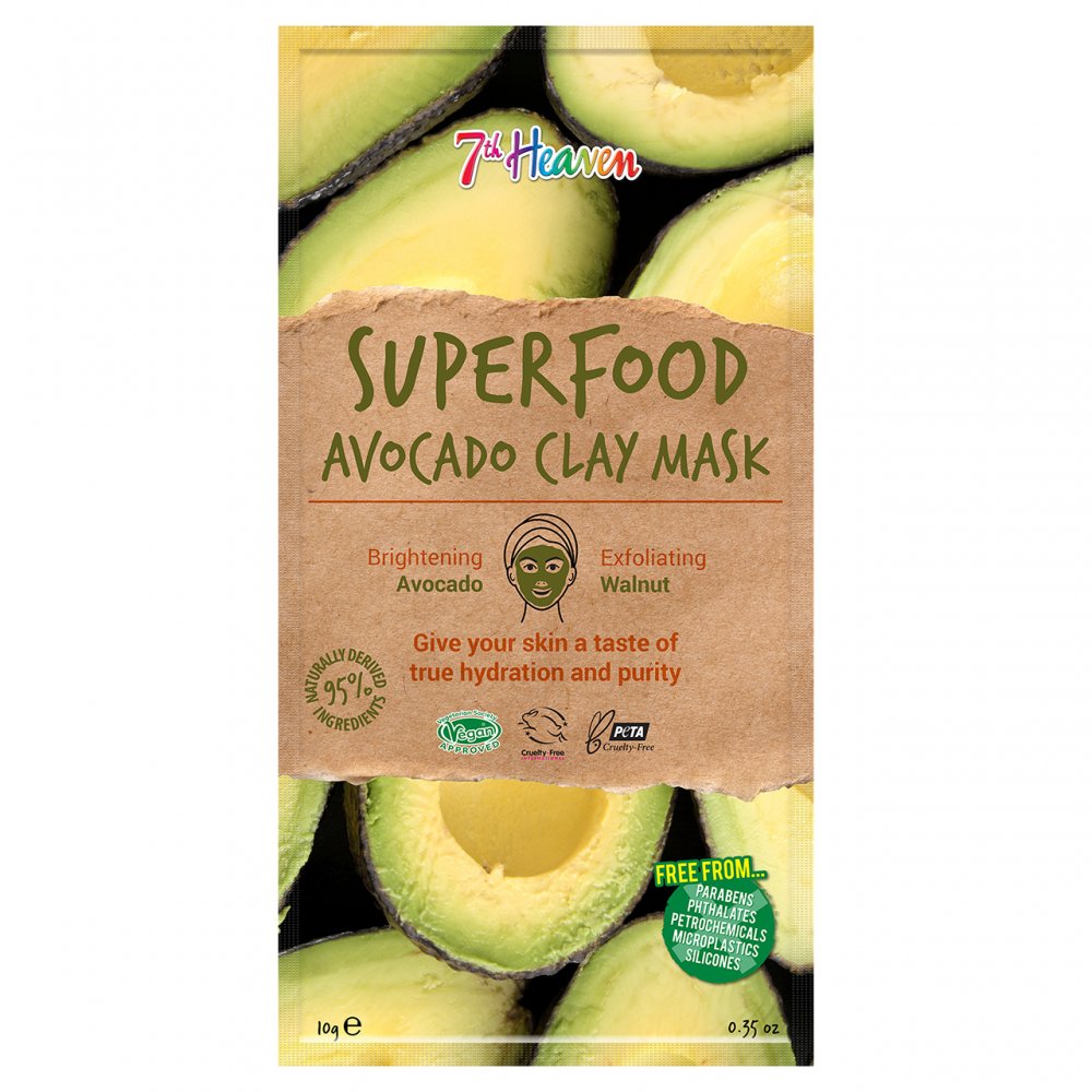 7th Heaven Superfood Avocado Clay Mask, Brightening and Exfoliating Mask with Avocado and Walnut for a Deep Pore Cleanse - Suitable for All Skin Types, 10g - Inflow Alternative CBD