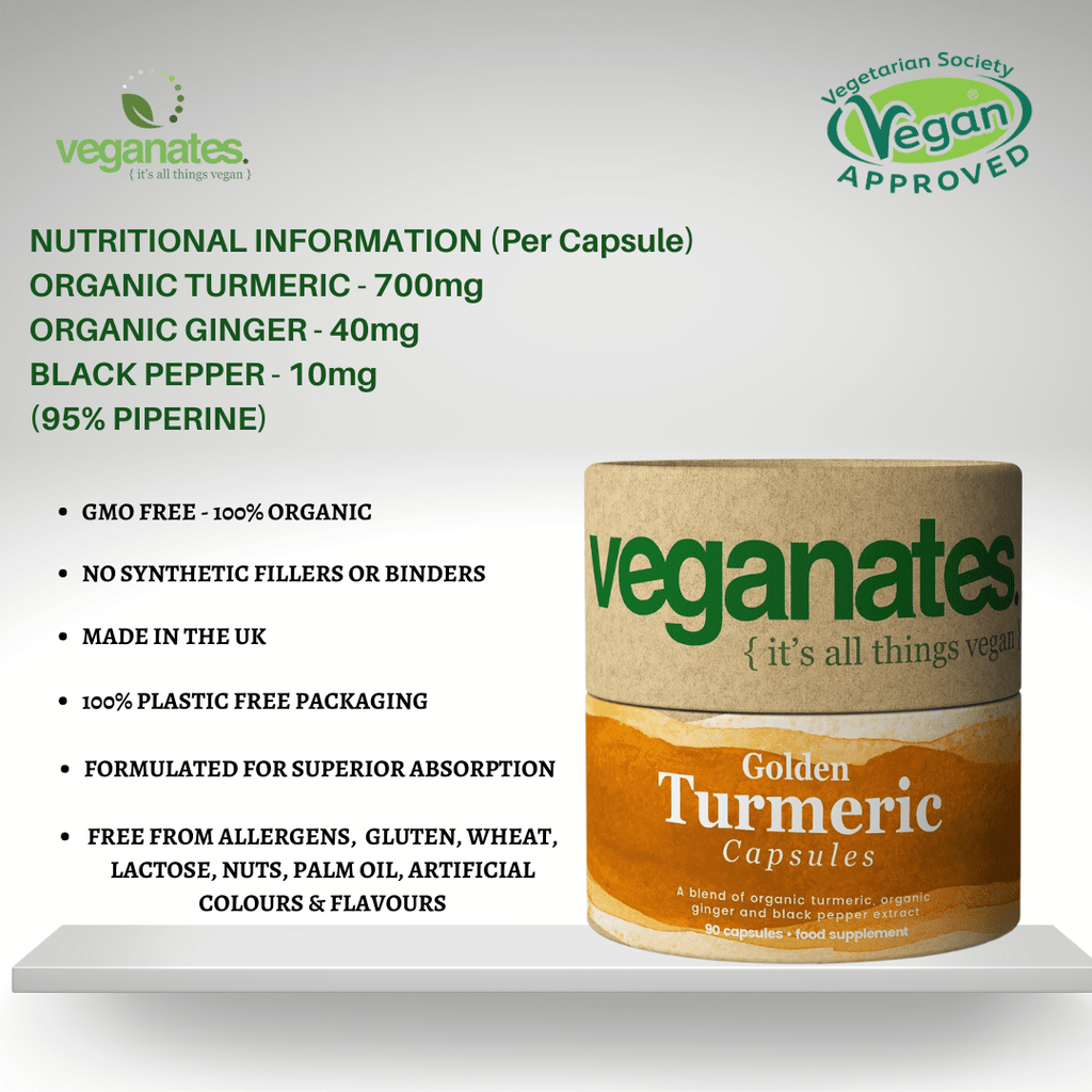 Organic Vegan Turmeric Curcumin & Ginger Supplement with Black Pepper in Plastic Free Biodegradable Tub - Inflow Alternative CBD