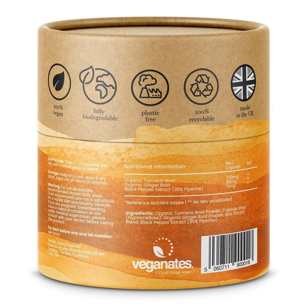 Organic Vegan Turmeric Curcumin & Ginger Supplement with Black Pepper in Plastic Free Biodegradable Tub - Inflow Alternative CBD